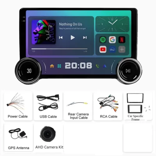 Universal Gemstone Android Stereo 10.1 Inch QLED | Diamond 2K | Dual Knob | 4GB RAM 32GB | Wireless Apple CarPlay | Android Auto | With AHD Camera