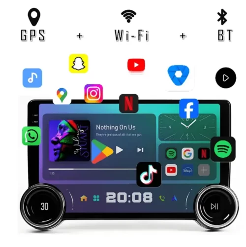 Universal Gemstone Android Stereo 10.1 Inch QLED | Diamond 2K | Dual Knob | 4GB RAM 32GB | Wireless Apple CarPlay | Android Auto | With AHD Camera